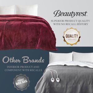 Beautyrest Electric Heated Blanket, Low EMF,  Red, King (90" x 100")
